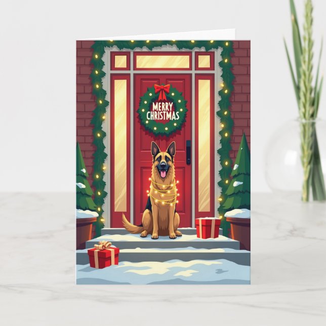 Tarjeta de Navidad de Perro Brillante (Anverso)