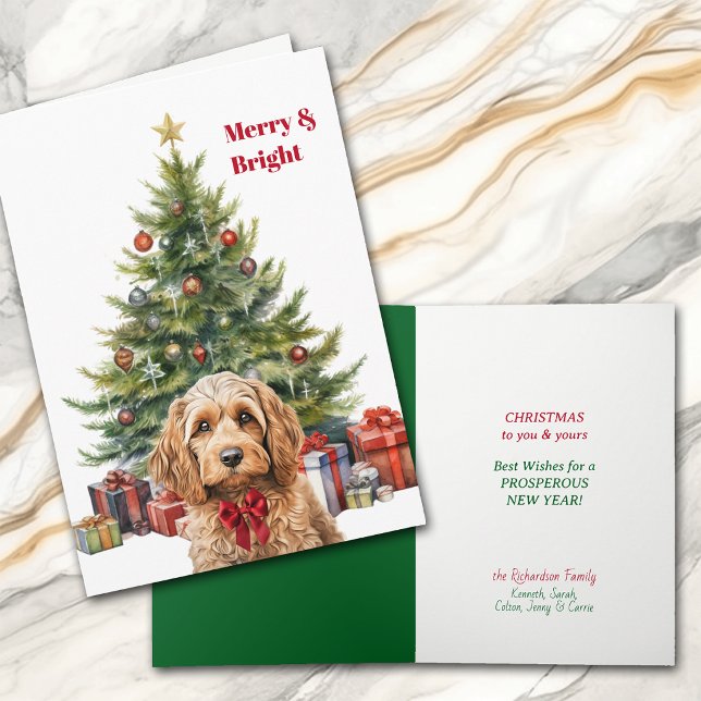 Tarjeta de Navidad de perro Cockapoo con lazo rojo (Subido por el creador)