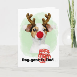 Tarjeta de Navidad de perro con cuernos para papá