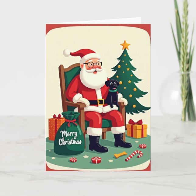 Tarjeta de Navidad de Perro con Figura Alegre (Anverso)