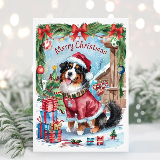 Tarjeta de Navidad de Perro de Montaña de Berna a  (Bernese Mountain Dog Christmas Card)