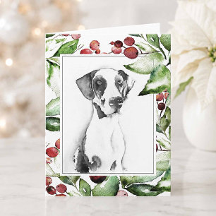 Tarjeta de Navidad de perro en acuarela adorable