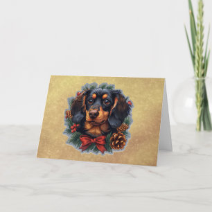 Tarjeta de Navidad de perro salchicha lindo