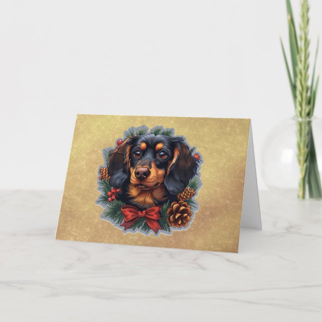 Tarjeta de Navidad de perro salchicha lindo (Anverso)