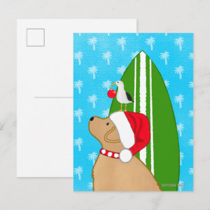 Tarjeta de Navidad de Perro Surfista Dorado de San
