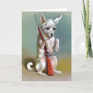 Tarjeta de Navidad de perro vintage con pistola