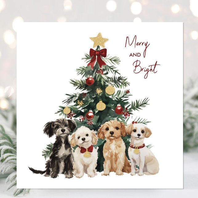 Tarjeta de Navidad de perros adorables con acuarel (Cute Watercolor Dogs Christmas Card)