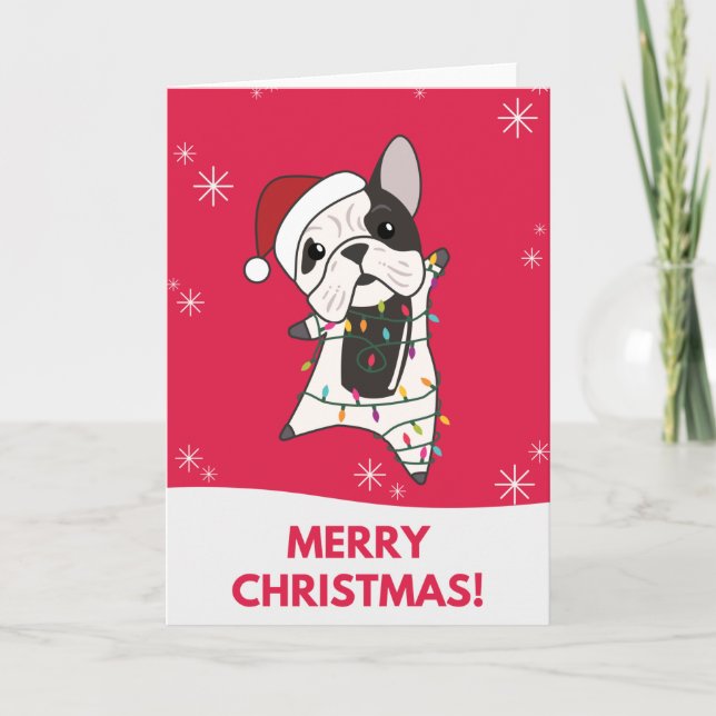 Tarjeta de Navidad de perros Bulldog con animales  (Anverso)