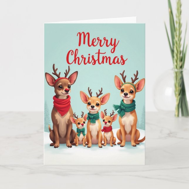 Tarjeta de Navidad de Perros Cervatillos Alegres (Anverso)