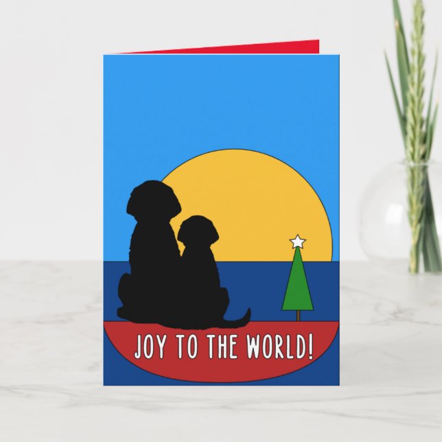 Tarjeta de Navidad de Perros en Barco Mirando la P (Anverso)