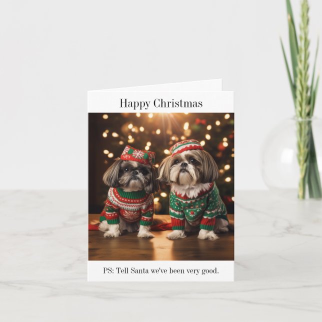 Tarjeta de Navidad de perros Shih Tzu (Anverso)
