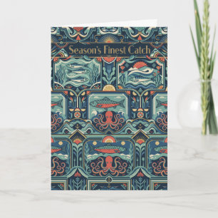 Tarjeta de Navidad de Pescado enlatado Retro de Na