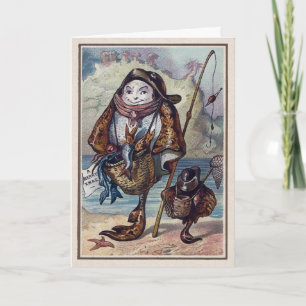 Tarjeta de Navidad de Pescado Victoriano Antiguo