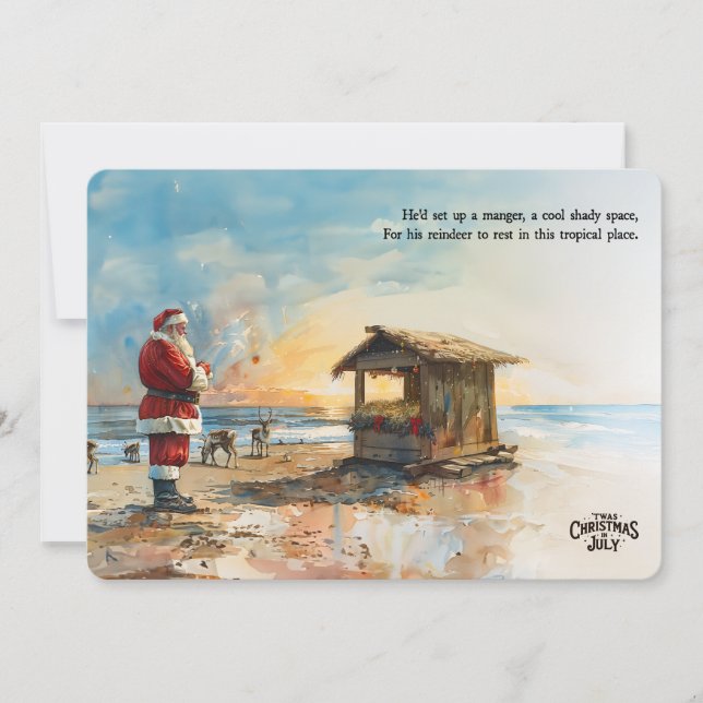 Tarjeta de Navidad de Pesebre Tropical de Santa en (Anverso)