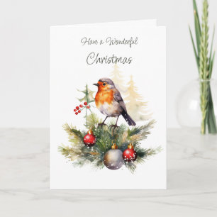 Tarjeta de Navidad de Petirrojo de Pino de Inviern