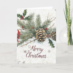 Tarjeta de Navidad de Piña Rústica de Pino