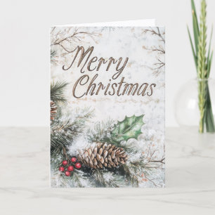 Tarjeta de Navidad de Piña Rústica de Pino