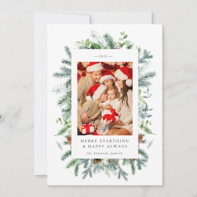 Tarjeta de Navidad de Piñas y Bayas con Foto (Anverso)