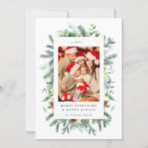 Tarjeta de Navidad de Piñas y Bayas con Foto