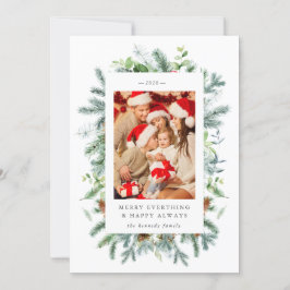 Tarjeta de Navidad de Piñas y Bayas con Foto