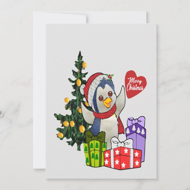 Tarjeta de Navidad de Pingüino Adorable (Anverso)