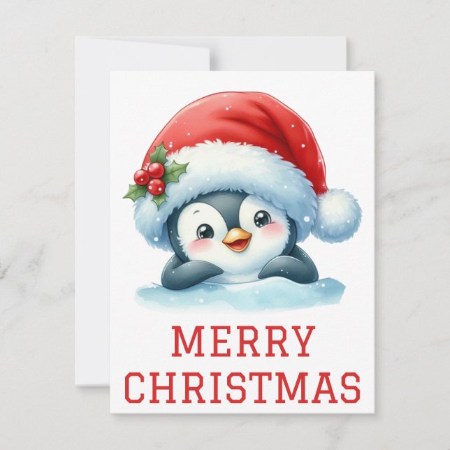 Tarjeta de Navidad de Pingüino Bebé Adorable (Anverso)