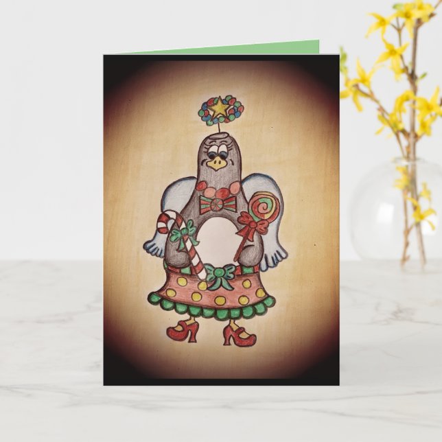 Tarjeta de Navidad de Pingüino Divertida (flor amarilla)
