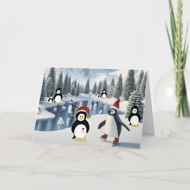 Tarjeta de Navidad de Pingüino en el Hielo (Anverso)