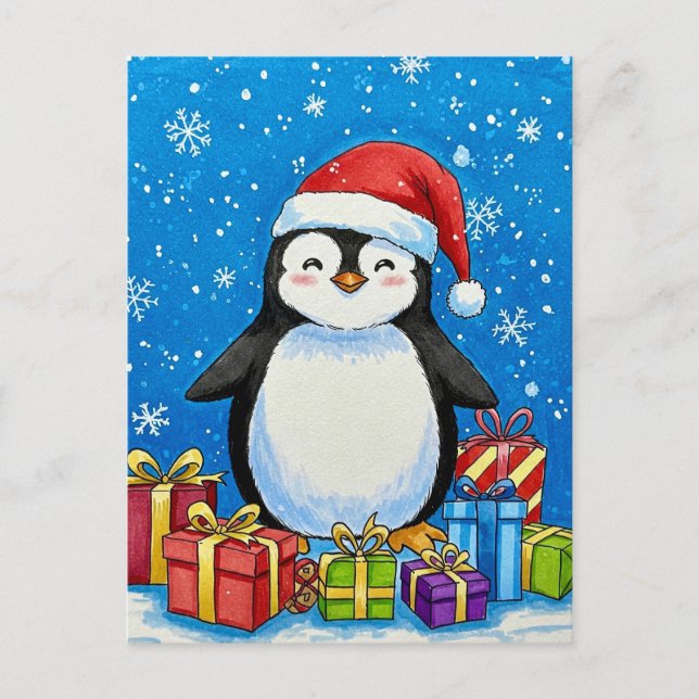 Tarjeta de Navidad de Pingüino Feliz (Anverso)
