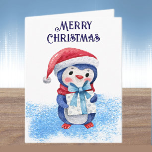 Tarjeta de Navidad de pingüino para amigos, compañ