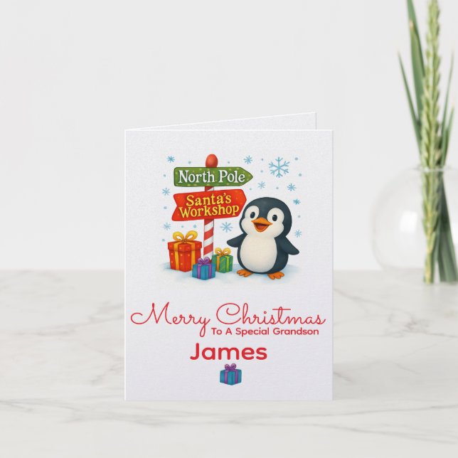 Tarjeta de Navidad de Pingüino Personalizada (Anverso)