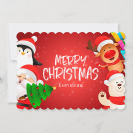 Tarjeta de Navidad de Pingüino Reno Oso Polar Sant