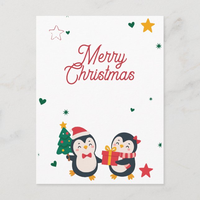 Tarjeta de Navidad de Pingüinos Lindos (Anverso)