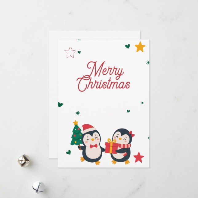 Tarjeta de Navidad de Pingüinos Lindos (Anverso/Reverso In Situ)