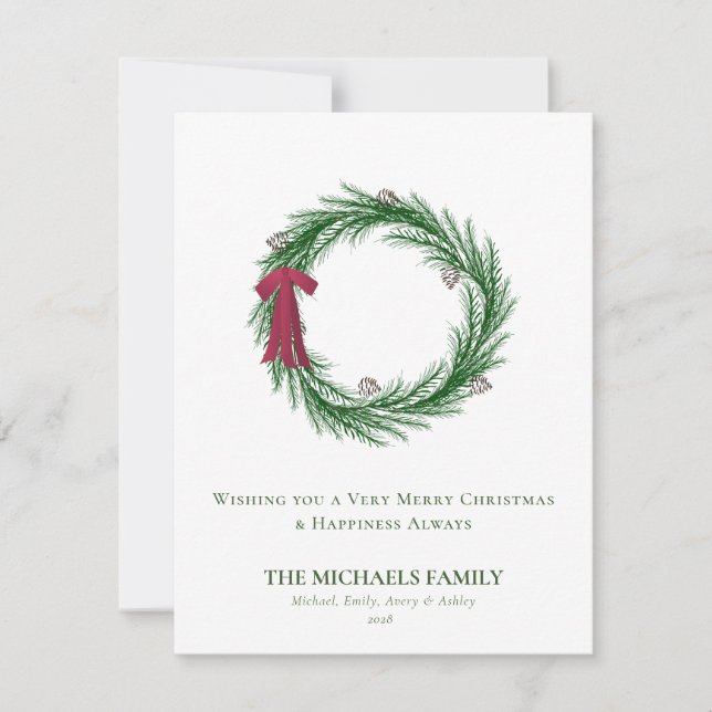 Tarjeta de Navidad de Pino y Piñas en Acuarela  (Anverso)