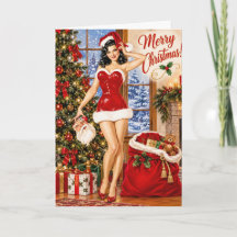 Tarjeta de Navidad de Pinup Vintage