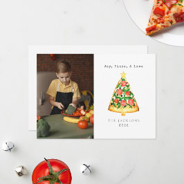 Tarjeta de Navidad de Pizza y Amor Familiar con Fo