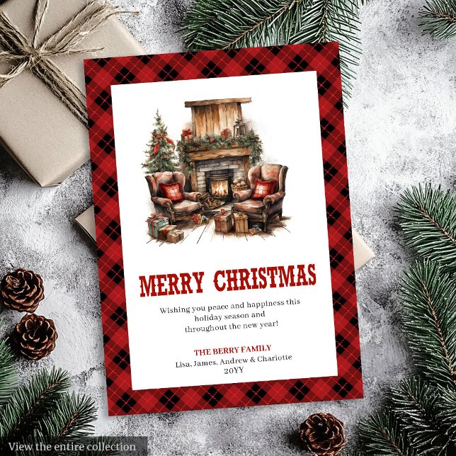 Tarjeta de Navidad de Plaid Búfalo de Vaquero Occi (Western Cowboy Plaid Buffalo Christmas Card)