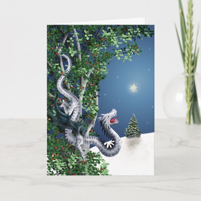 Tarjeta de Navidad de plata del dragón (Anverso)