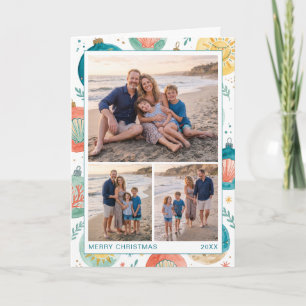 Tarjeta de Navidad de Playa con Patrón Tropical