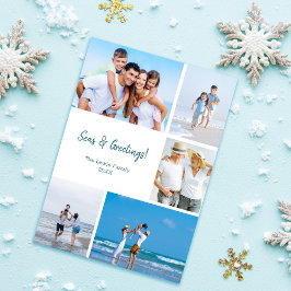 Tarjeta de Navidad de Playa con Plantilla de Fotos