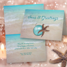 Tarjeta de Navidad de Playa Estrella de Mar y Salu