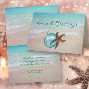 Tarjeta de Navidad de Playa Estrella de Mar y Salu