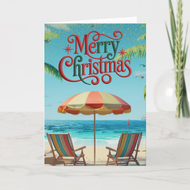 Tarjeta de Navidad de Playa Tropical (Anverso)