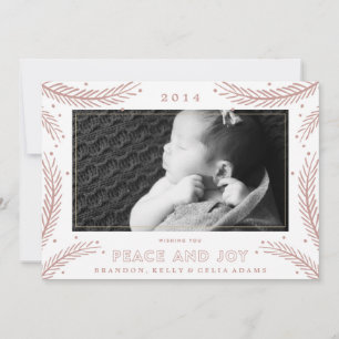 Tarjeta de Navidad de Plumas Doradas Paz y Alegría