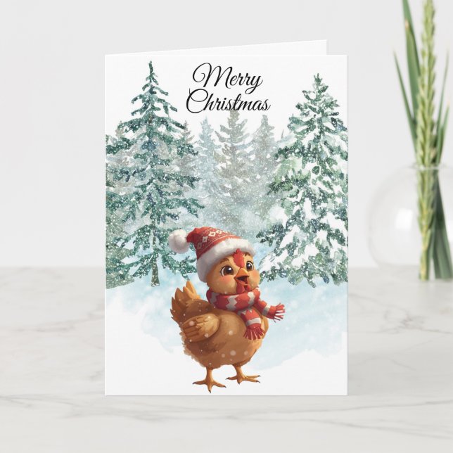 Tarjeta de Navidad de Pollo Doble con Felicitacion (Anverso)