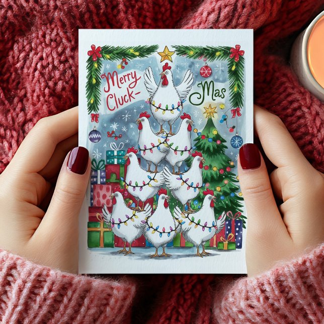 Tarjeta de Navidad de Pollos Feliz Cluck-Mas (Merry Cluck-Mas Chickens Christmas Card)