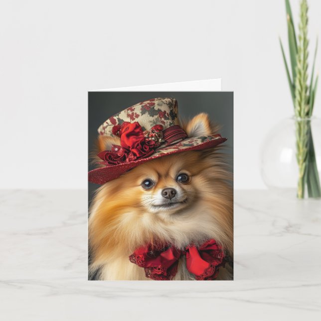 Tarjeta de Navidad de Pomerania Elegante Perro Vic (Anverso)