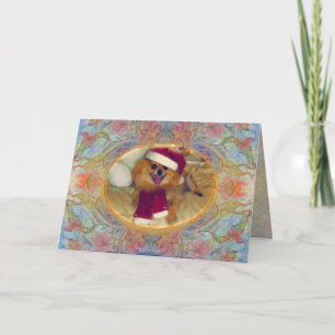 Tarjeta de Navidad de Pomeranian Santa con el Art.