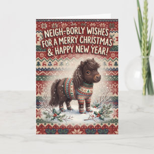 Tarjeta de Navidad de pony Shetland festivo